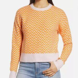 Halogen x Atlantic-Pacific  Sweater Orange Pink Crop Boxy Sz XS Chevron Academia